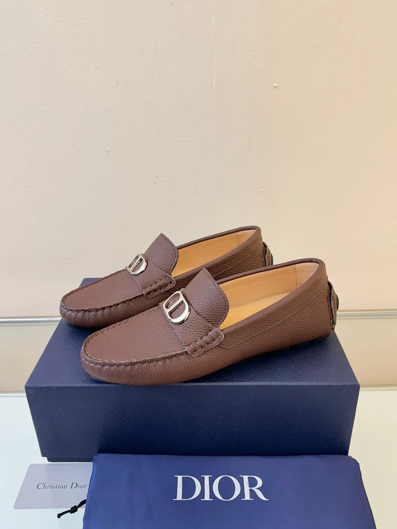 Dior Horsebit 1955 Brown Pebbled Leather Loafers 2