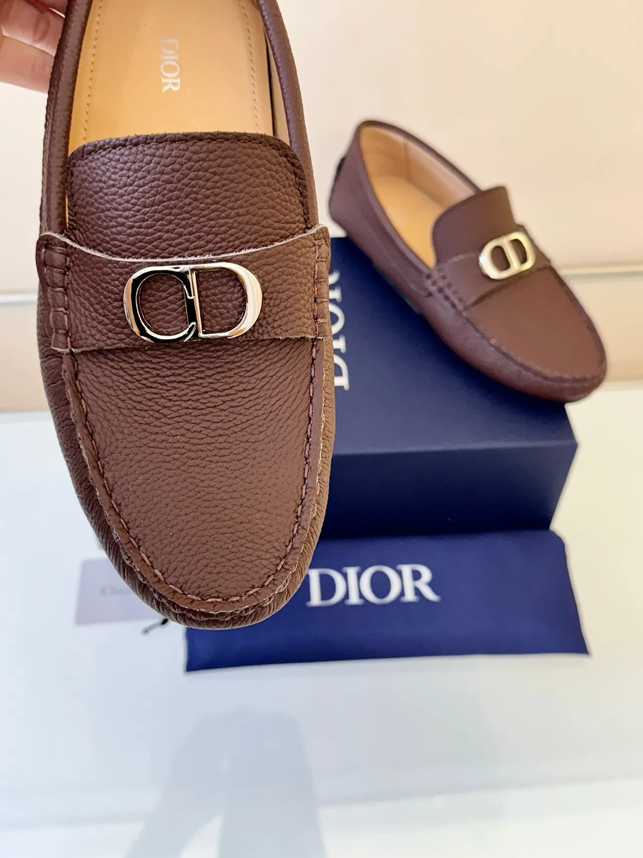 Dior Horsebit 1955 Brown Pebbled Leather Loafers 3