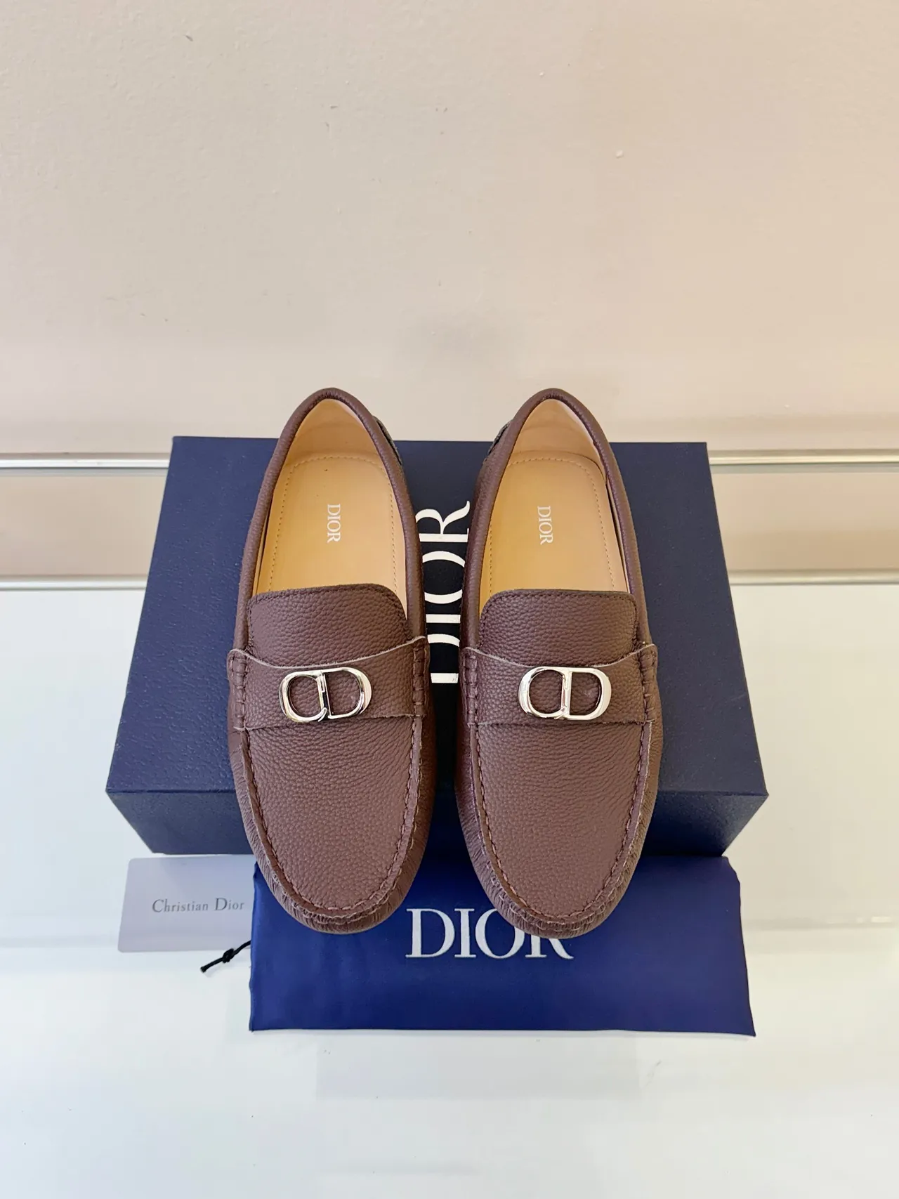 Dior Horsebit 1955 Brown Pebbled Leather Loafers 6