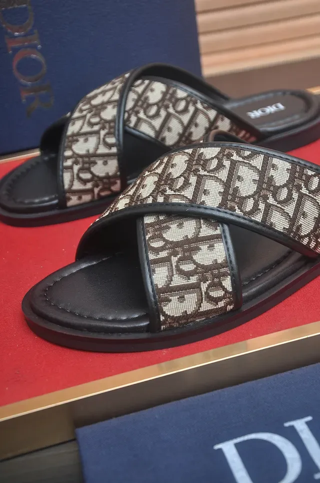 Dior J'Adior Black Beige Cross-Strap Oblique Monogram Slippers 2