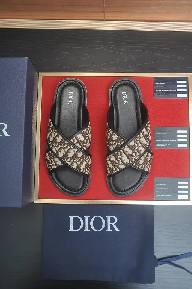 Dior J'Adior Black Beige Cross-Strap Oblique Monogram Slippers 6