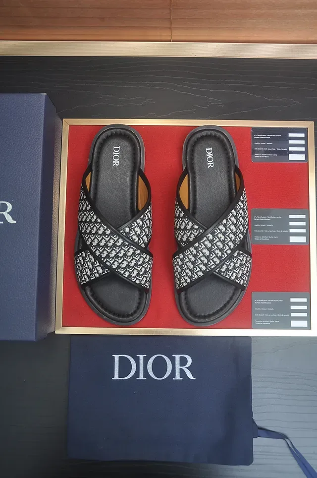 Dior J'Adior Black Beige Cross-Strap Oblique Monogram Slippers 8