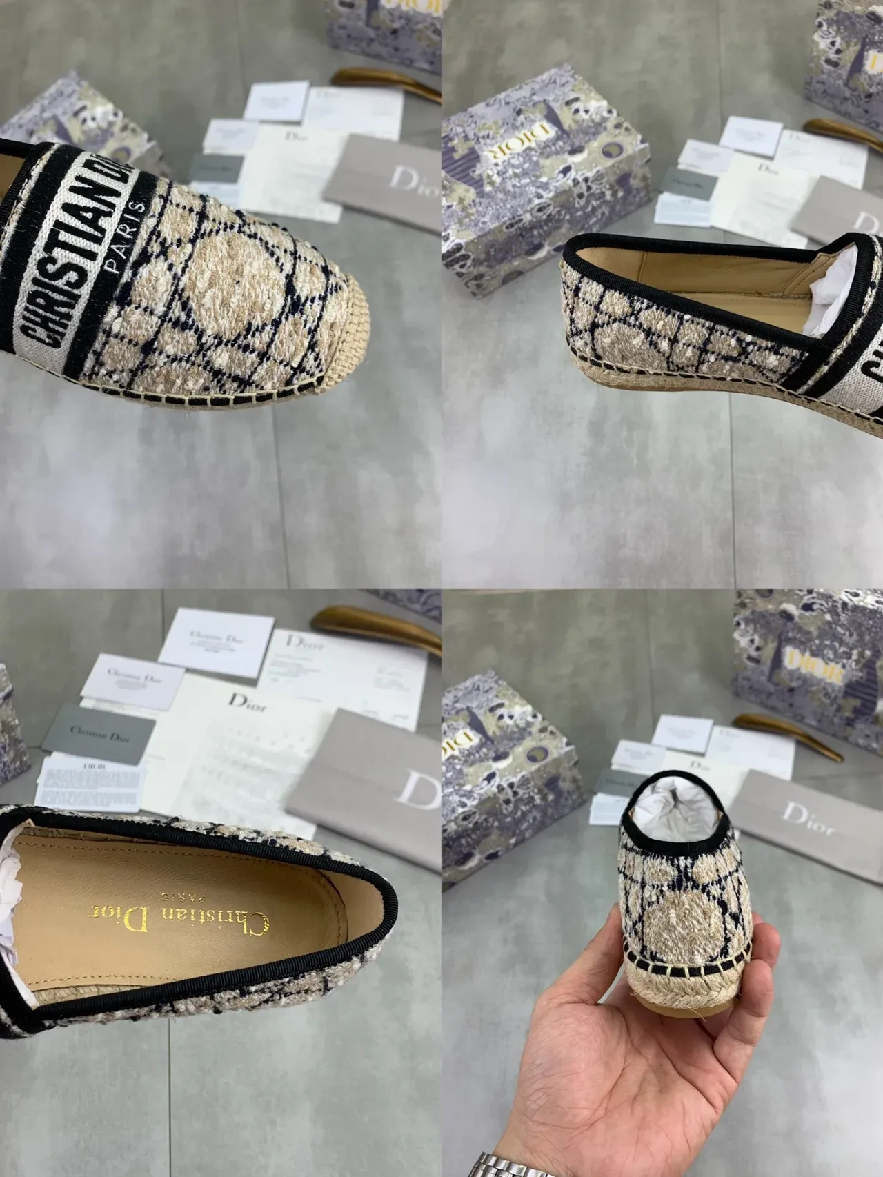 Dior J'Adior Espardeña Beige Black Jacquard Loafers 2