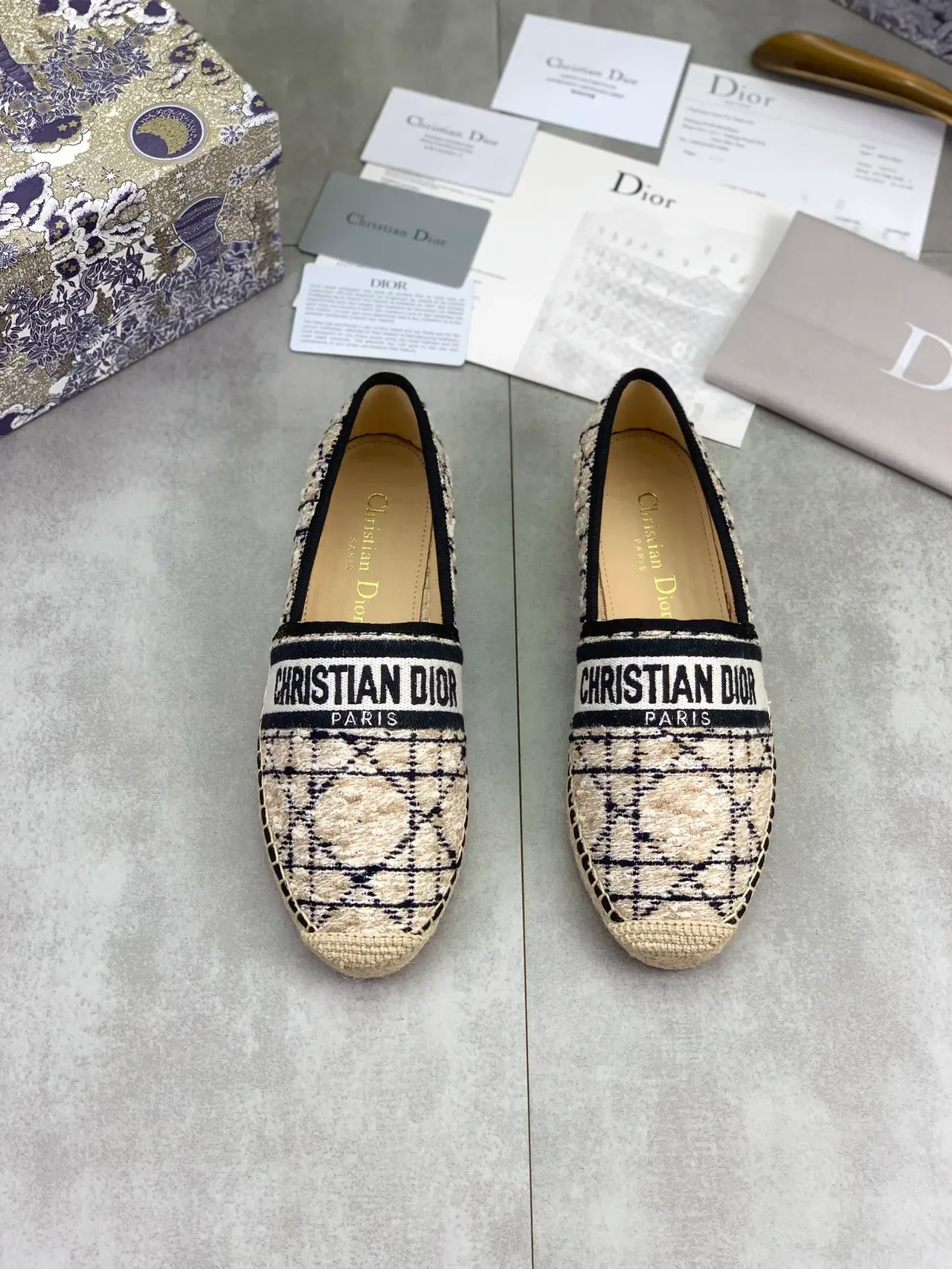 Dior J'Adior Espardeña Beige Black Jacquard Loafers 4