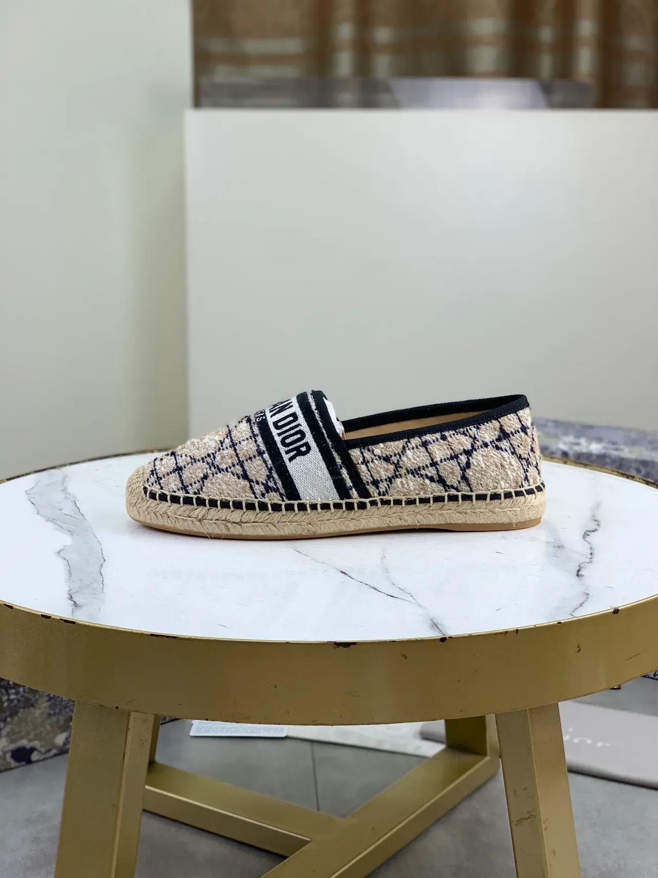 Dior J'Adior Espardeña Beige Black Jacquard Loafers 5
