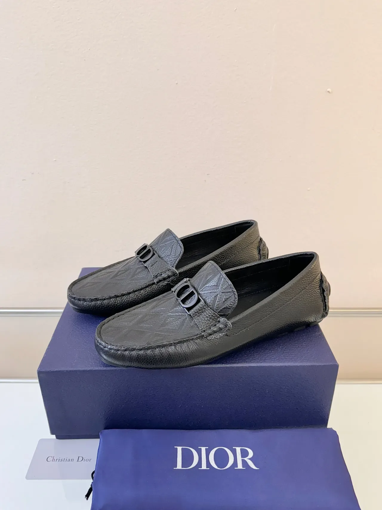 Dior Jardin Oblique Black Textured Leather Loafers 2