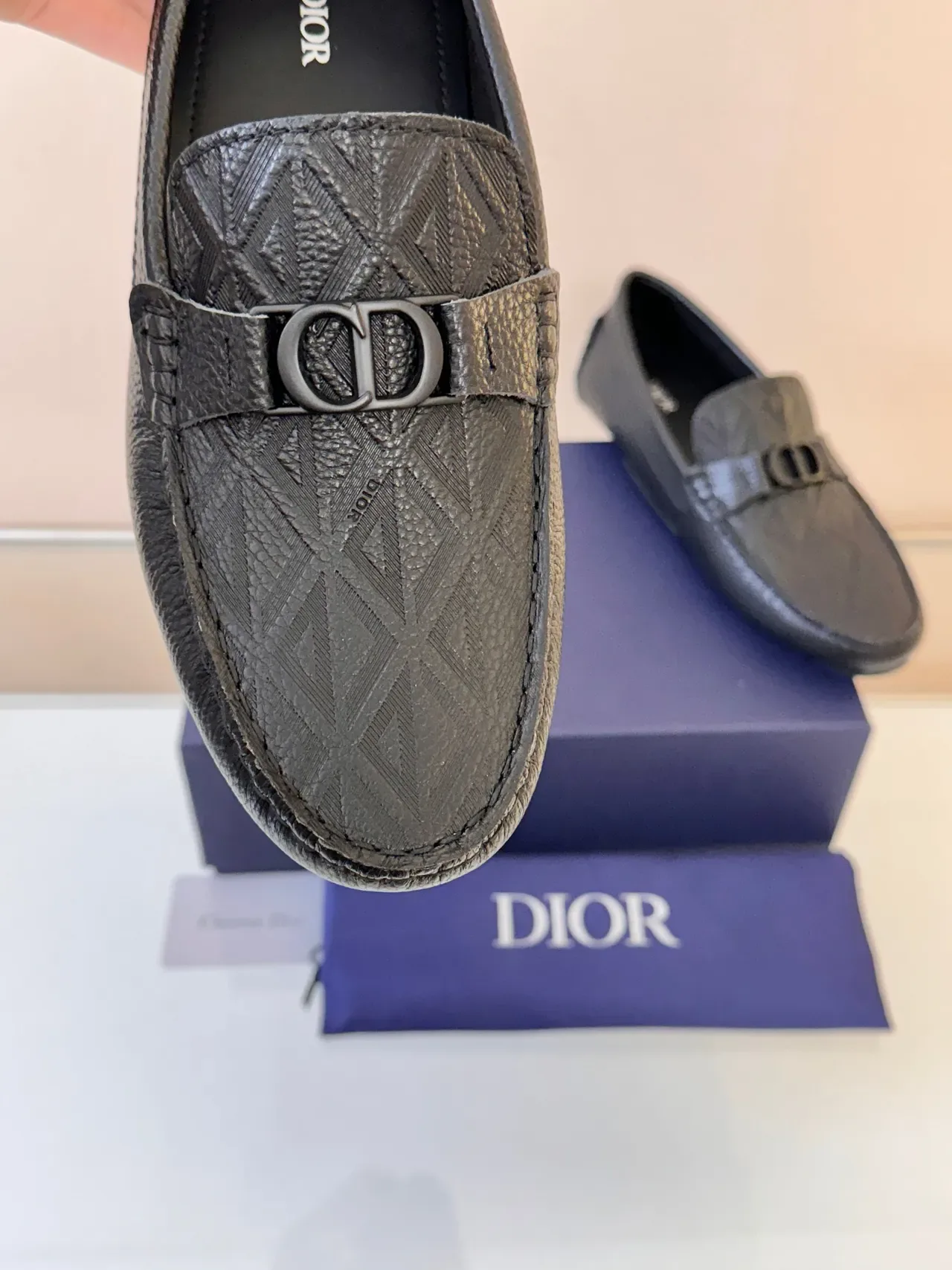 Dior Jardin Oblique Black Textured Leather Loafers 3