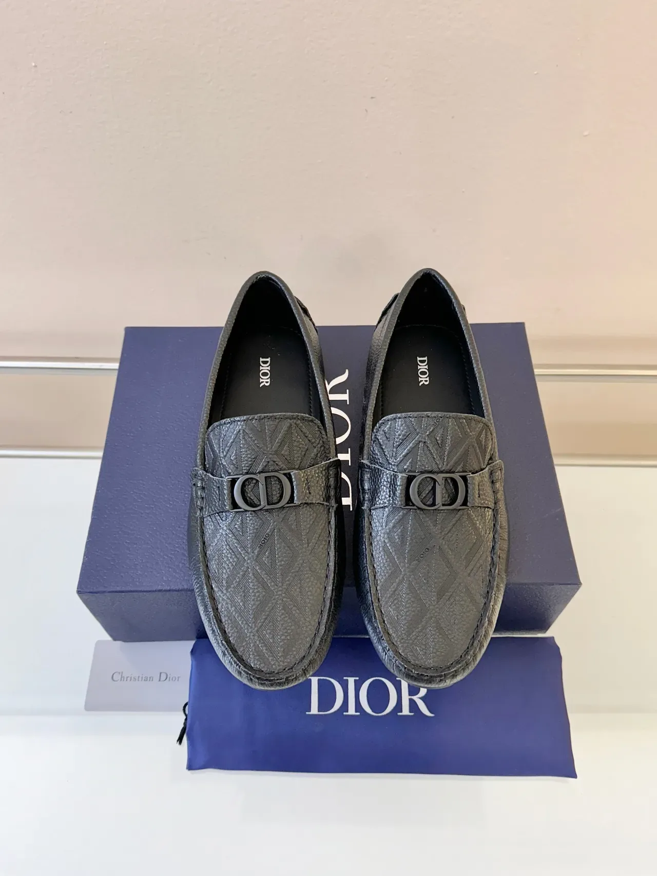 Dior Jardin Oblique Black Textured Leather Loafers 6