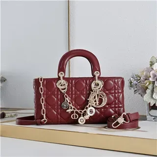Dior Lady Dior Burgundy Quilted Cannage Top-Handle Tote Bag