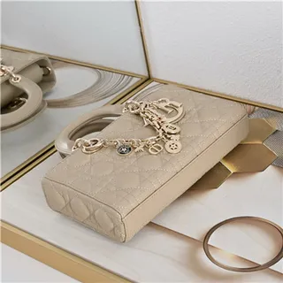 حقيبة توت Dior Lady Dior بورجوندي مقصوصة كاناج مقبض علوي 4