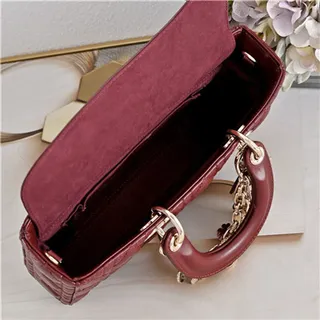 حقيبة توت Dior Lady Dior بورجوندي مقصوصة كاناج مقبض علوي 12