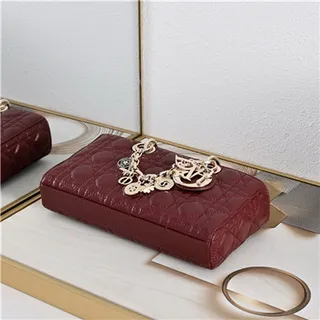 حقيبة توت Dior Lady Dior بورجوندي مقصوصة كاناج مقبض علوي 14
