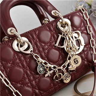 حقيبة توت Dior Lady Dior بورجوندي مقصوصة كاناج مقبض علوي 16