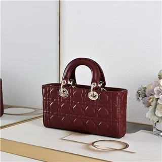 حقيبة توت Dior Lady Dior بورجوندي مقصوصة كاناج مقبض علوي 17