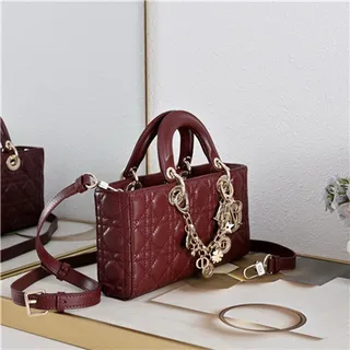 حقيبة توت Dior Lady Dior بورجوندي مقصوصة كاناج مقبض علوي 18