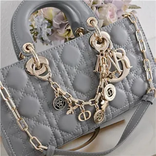 حقيبة توت Dior Lady Dior بورجوندي مقصوصة كاناج مقبض علوي 24