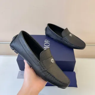 Dior Loafer Black Gray Pebbled Leather Moc-Toe Loafer