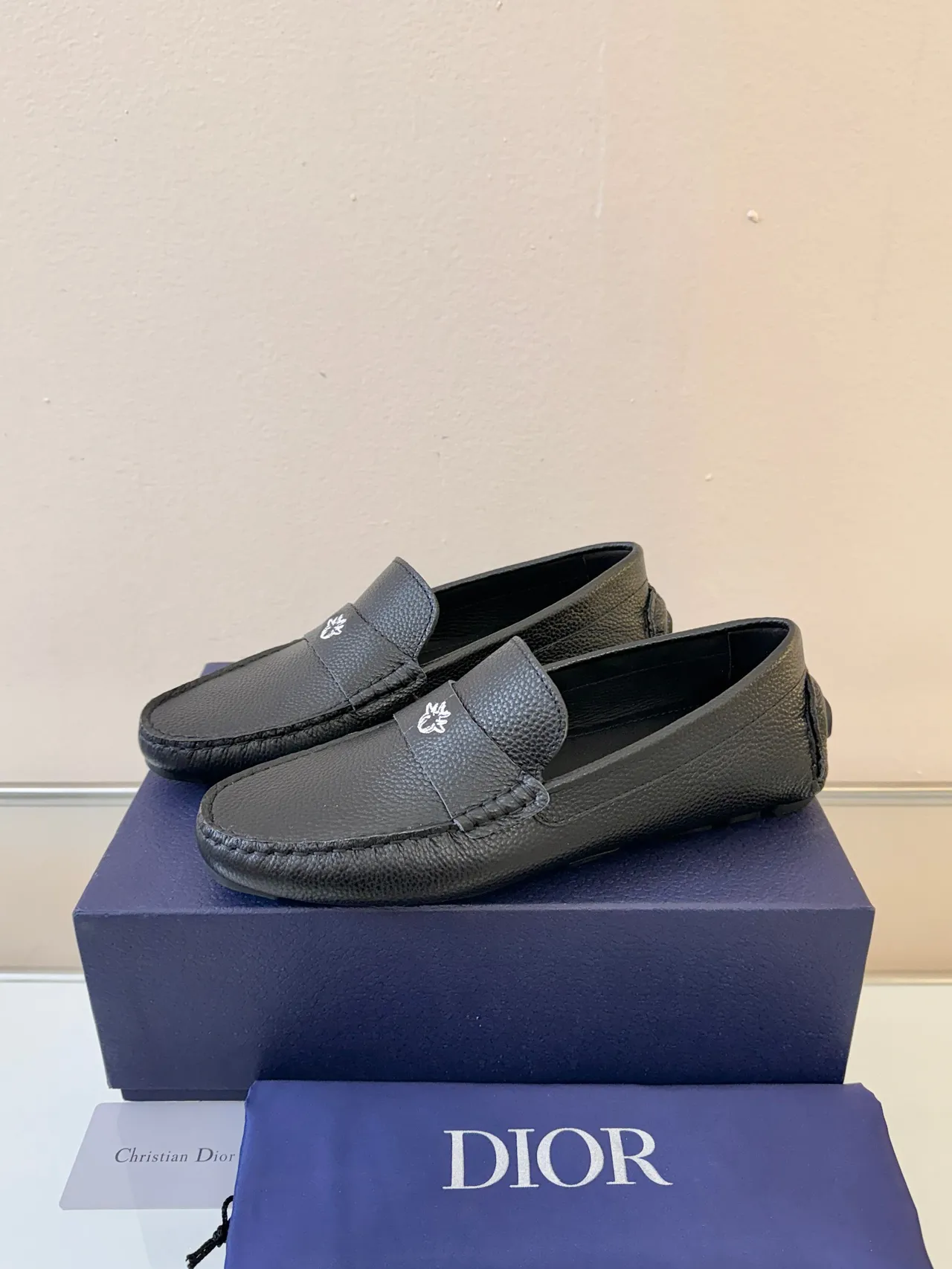 Dior লোফার কালো ধূসর দানা চামড়া Moc-Toe লোফার 2