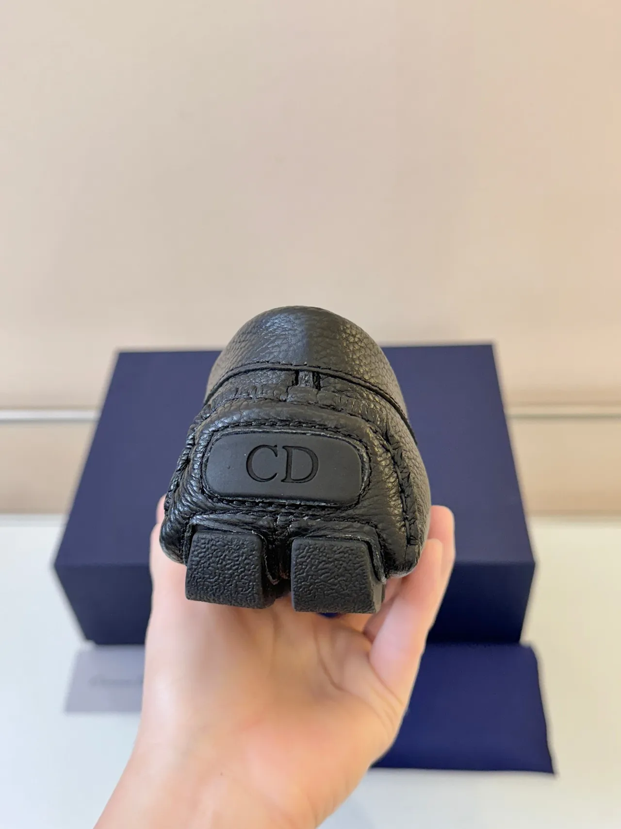Dior লোফার কালো ধূসর দানা চামড়া Moc-Toe লোফার 4