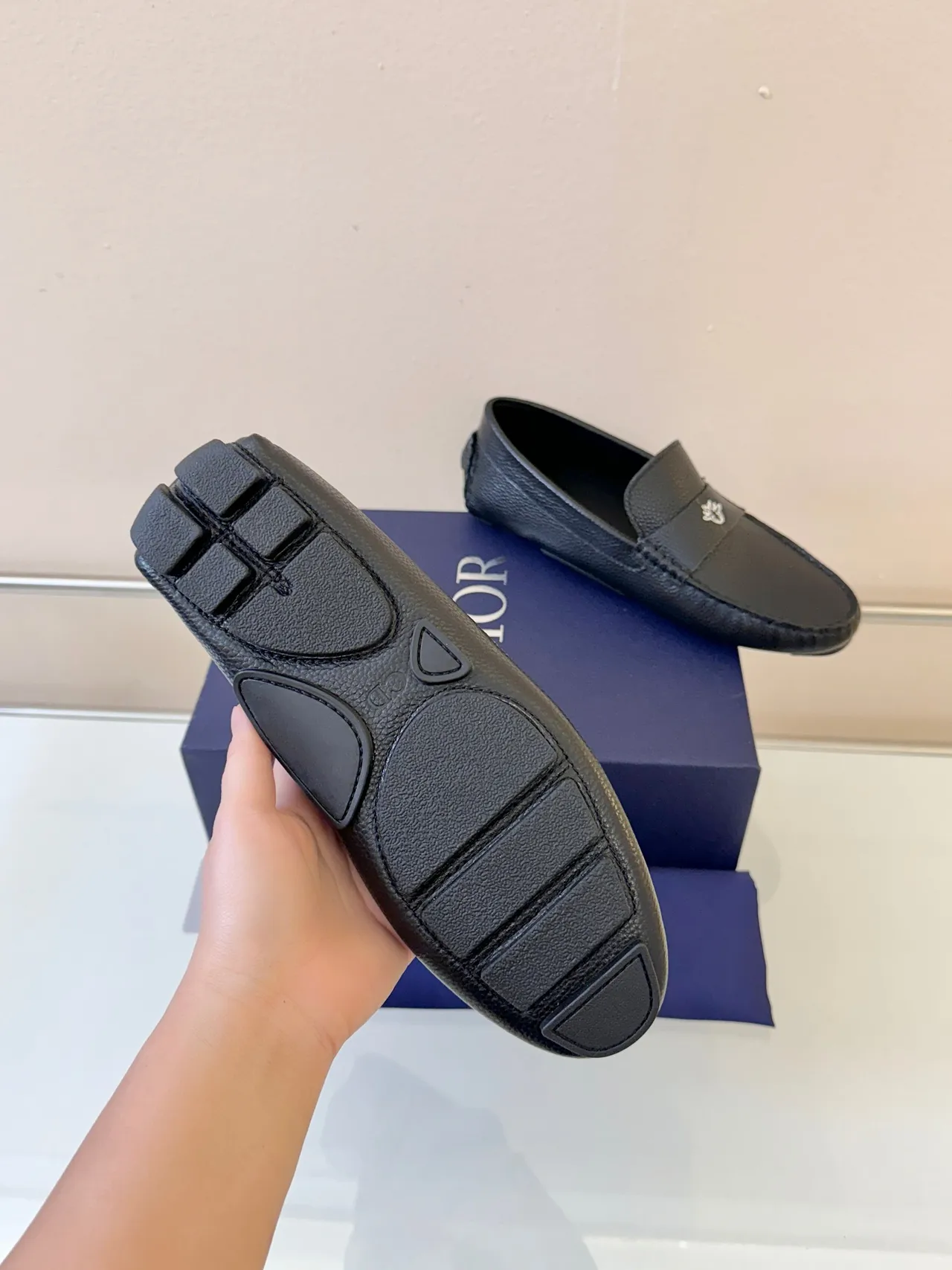Dior লোফার কালো ধূসর দানা চামড়া Moc-Toe লোফার 5
