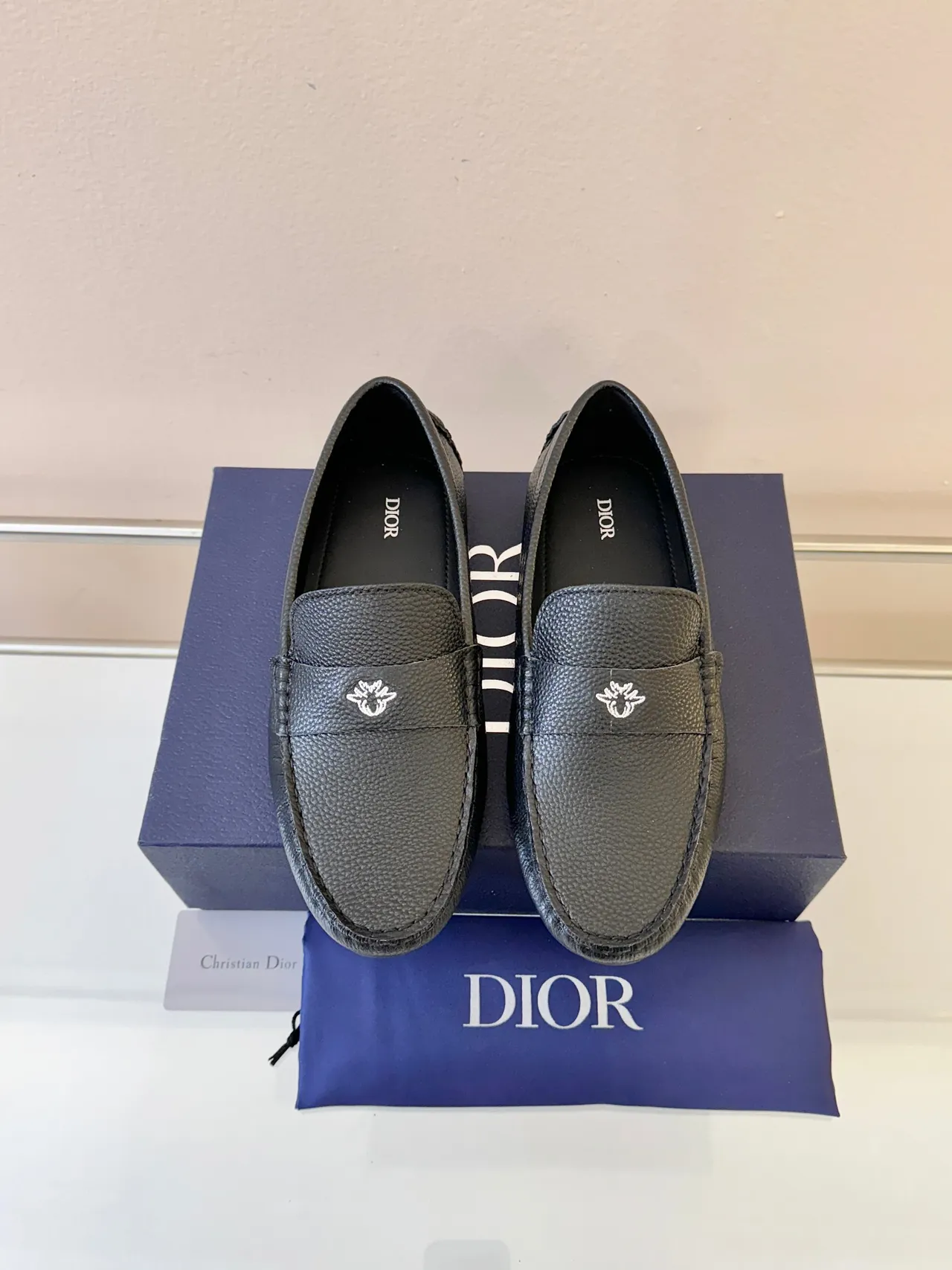 Dior লোফার কালো ধূসর দানা চামড়া Moc-Toe লোফার 6