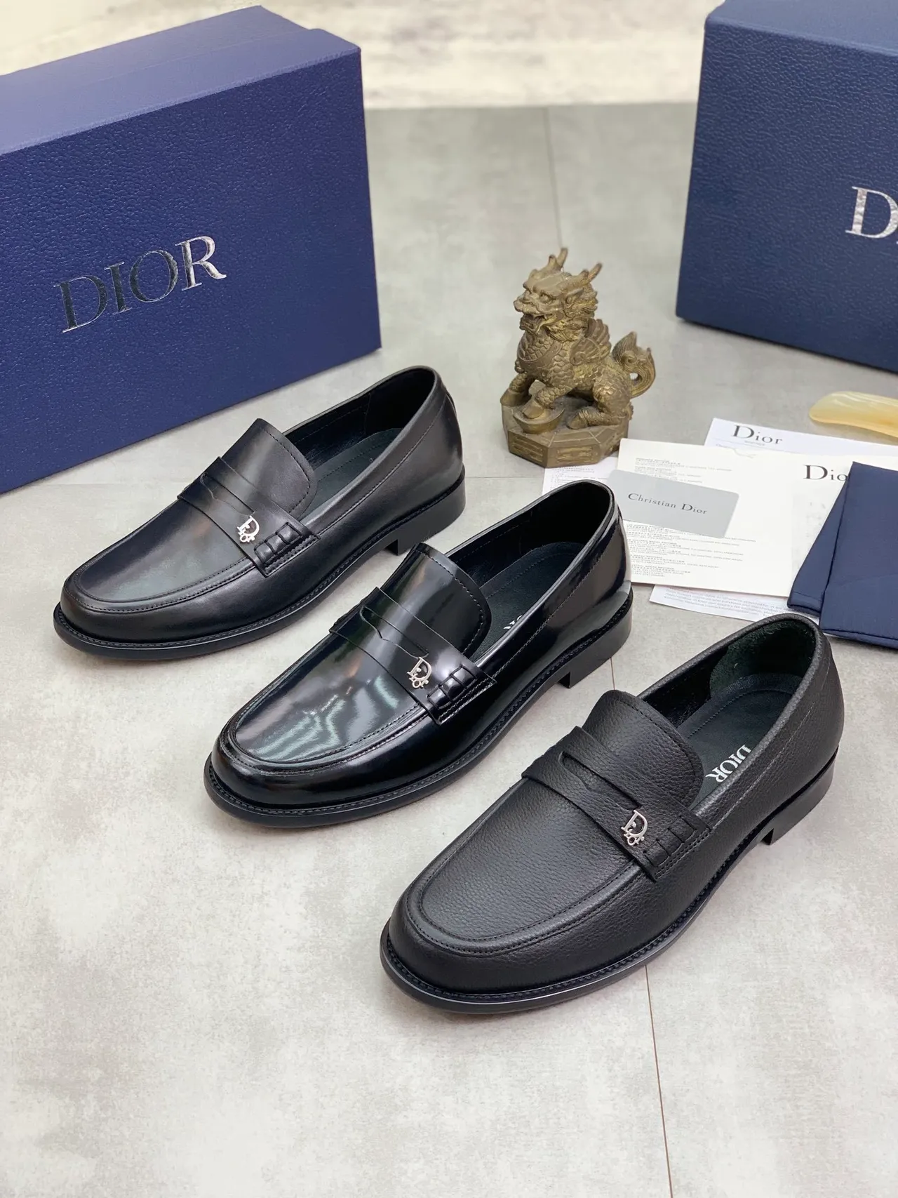 Dior কালো চামড়া Penny Strap লুফার 2