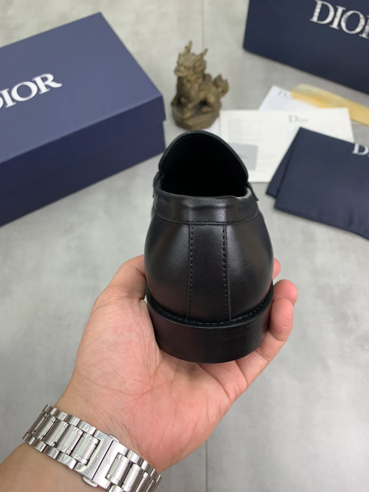 Dior কালো চামড়া Penny Strap লুফার 3