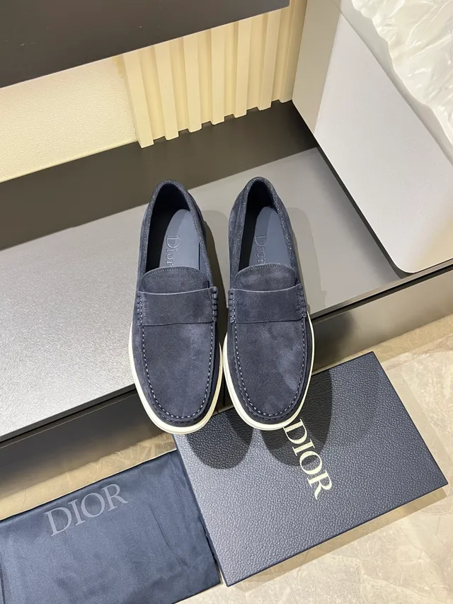 Dior Loafer Navy White Suede Upper Braided Leather Strap Loafer 5