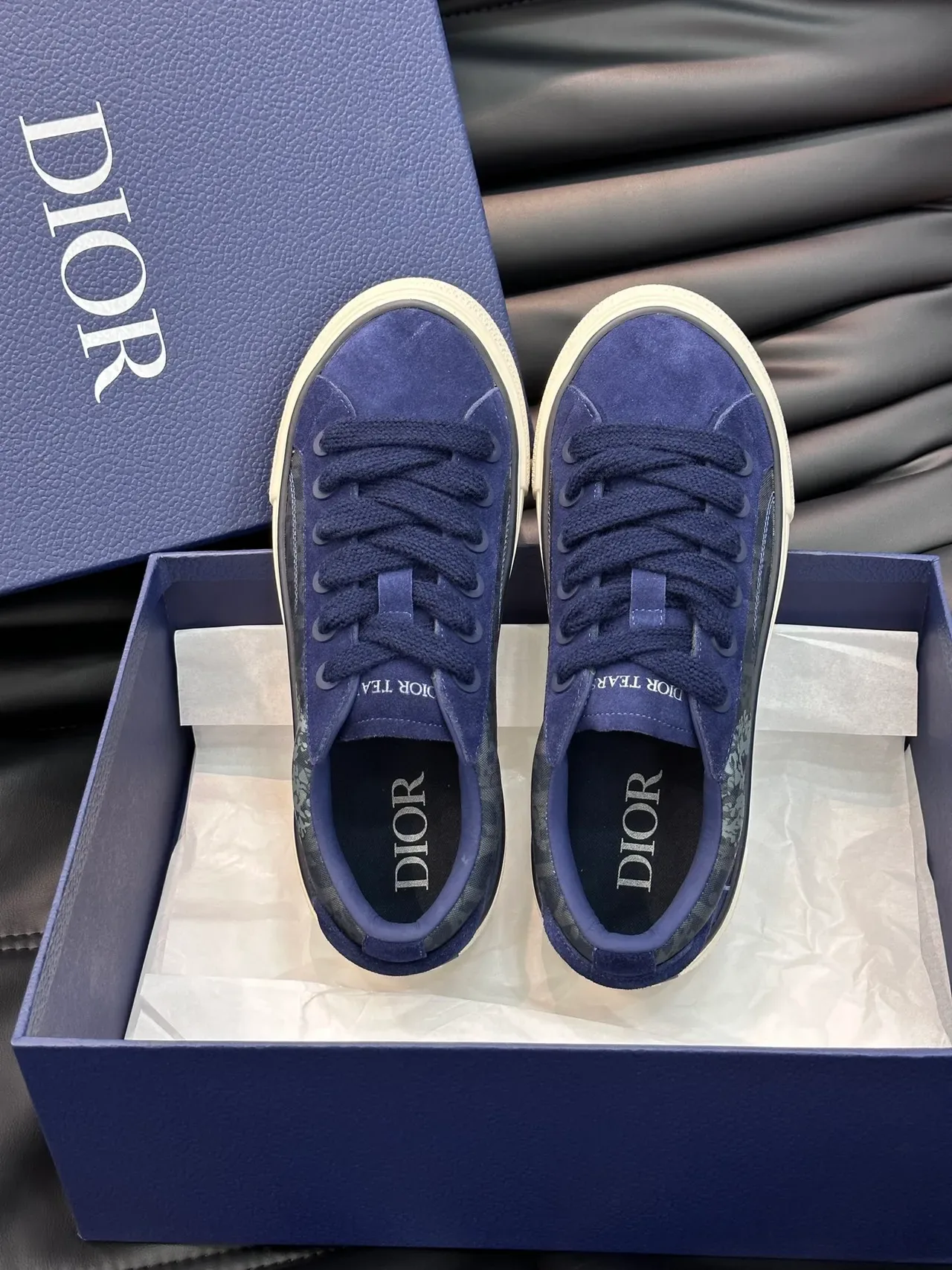 Dior Navy Beige Suede Upper Patterned Side Panel Lifestyle Sneakers 4