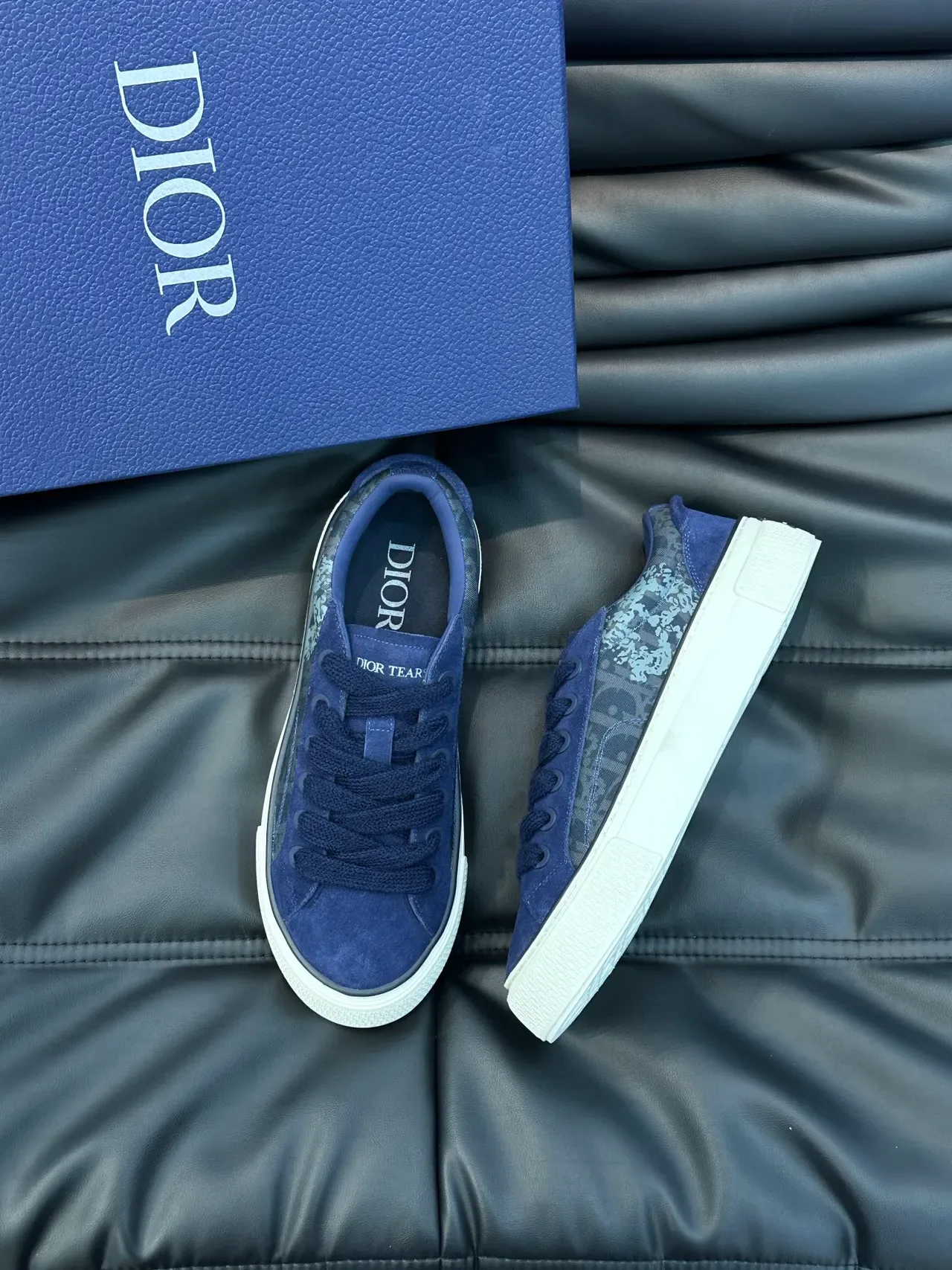 Dior Navy Beige Suede Upper Patterned Side Panel Lifestyle Sneakers 5