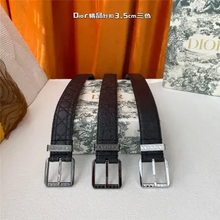 Dior Oblique Black Brown Monogram Embossed 3.5cm Pin Buckle Leather Belt