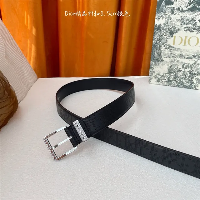 Dior Oblique Noir Brun Monogramme embossé 3.5cm Boucle à épingle Ceinture en Cuir 5
