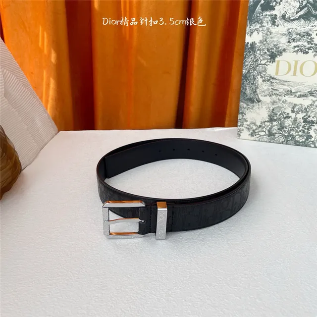 Dior Oblique Noir Brun Monogramme embossé 3.5cm Boucle à épingle Ceinture en Cuir 6