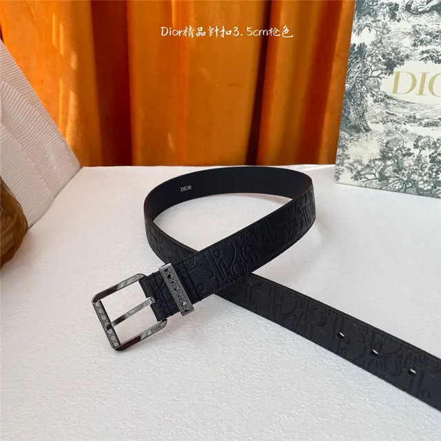 Dior Oblique Noir Brun Monogramme embossé 3.5cm Boucle à épingle Ceinture en Cuir 11