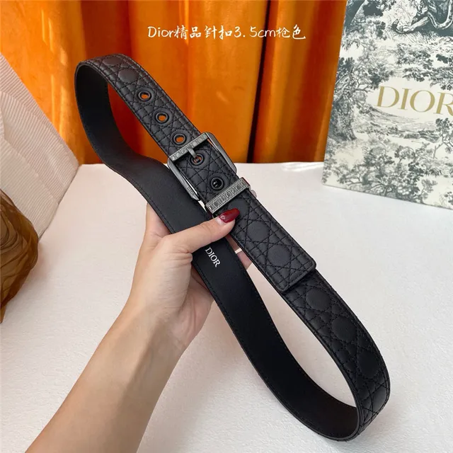 Dior Oblique Noir Brun Monogramme embossé 3.5cm Boucle à épingle Ceinture en Cuir 14
