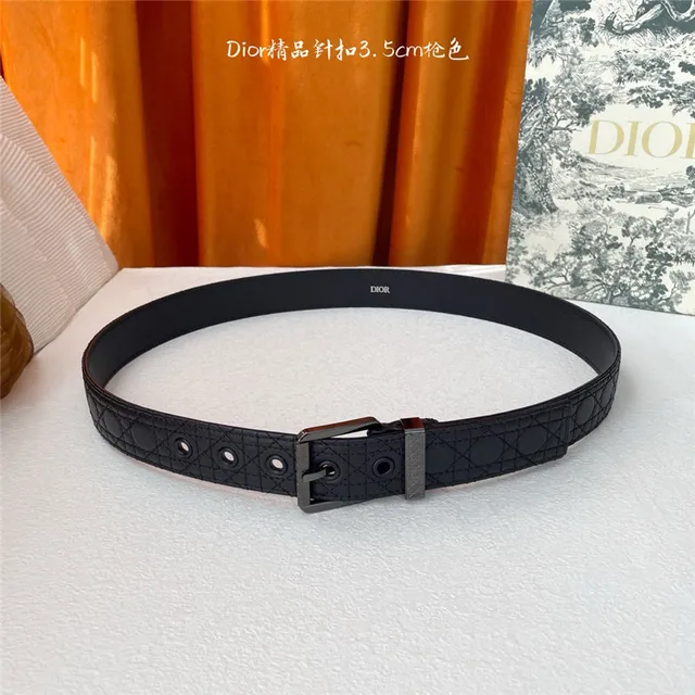 Dior Oblique Noir Brun Monogramme embossé 3.5cm Boucle à épingle Ceinture en Cuir 15