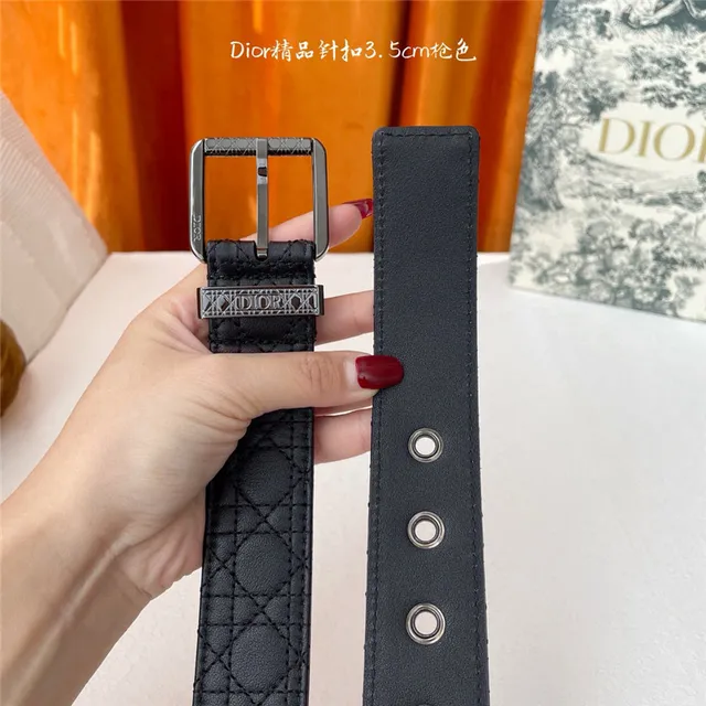 Dior Oblique Noir Brun Monogramme embossé 3.5cm Boucle à épingle Ceinture en Cuir 16