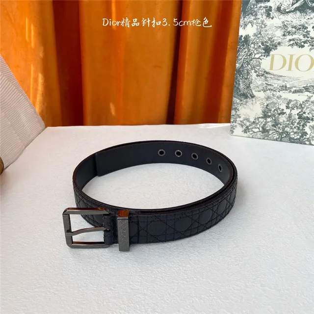 Dior Oblique Noir Brun Monogramme embossé 3.5cm Boucle à épingle Ceinture en Cuir 17