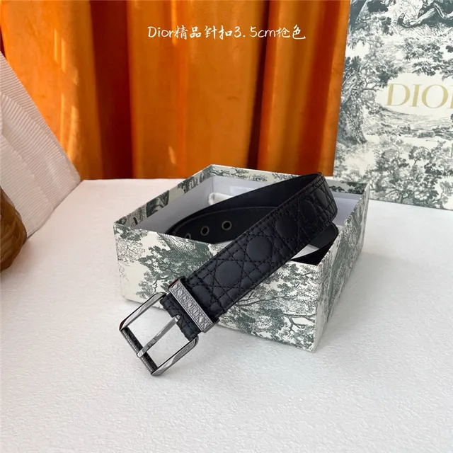 Dior Oblique Noir Brun Monogramme embossé 3.5cm Boucle à épingle Ceinture en Cuir 18