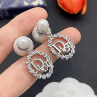 Dior Oblique Crystal and Pearl Dangling Earrings