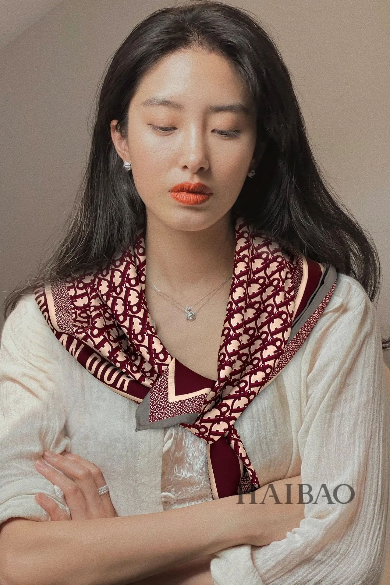 Écharpe de soie Dior Oblique double face bordeaux et marine 2