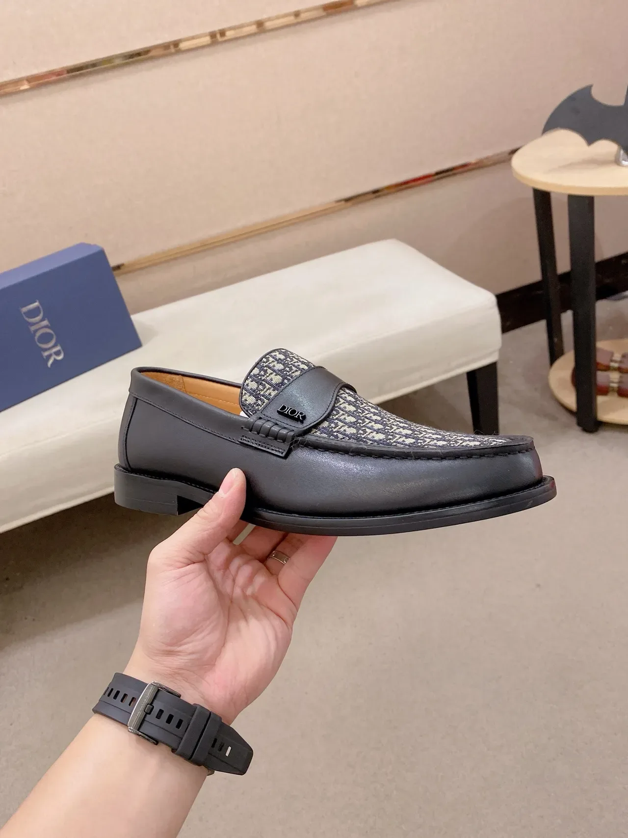 Dior Oblique Mocassim Preto e Bege Monogram Canvas 4