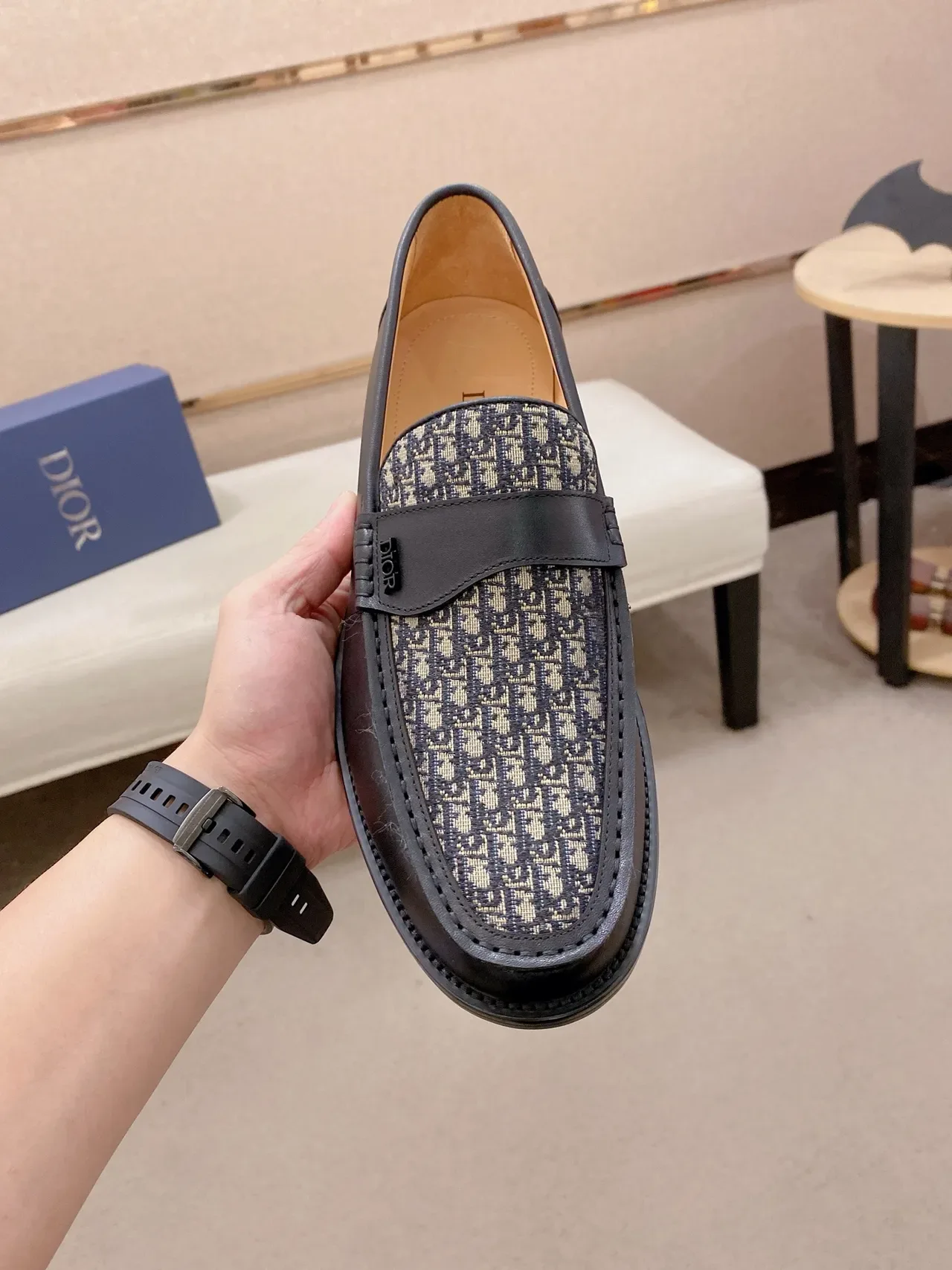 Dior Oblique Mocassim Preto e Bege Monogram Canvas 5