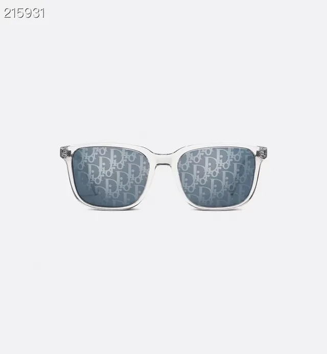 Dior Oblique Rectangular Transparent Frame Blue Gray Mirrored Sunglasses 8
