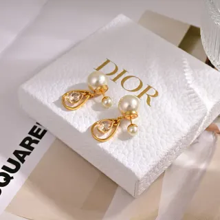 Dior Pearl and Crystal Teardrop Drop Earrings