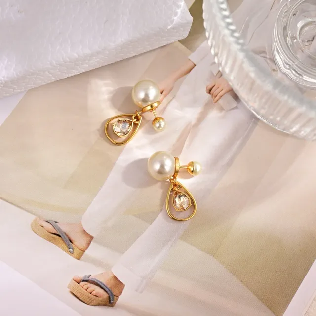 Dior Pearl and Crystal Teardrop Drop Earrings 2