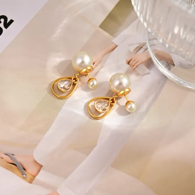 Dior Pearl and Crystal Teardrop Drop Earrings 5