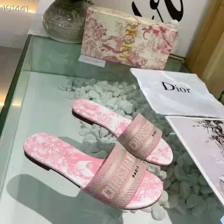 Dior Pink Toile Print Woven Strap Flat Slippers