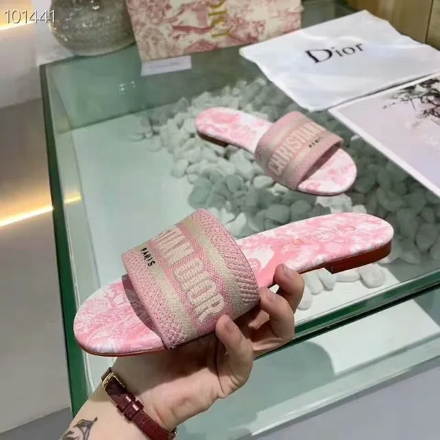 Dior Pink Toile Print Woven Strap Flat Slippers 2