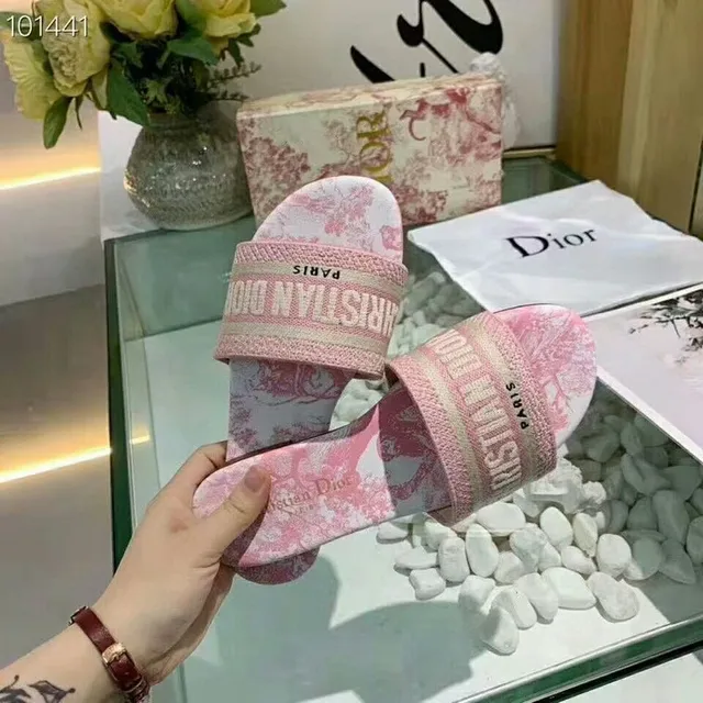 Dior Pink Toile Print Woven Strap Flat Slippers 4